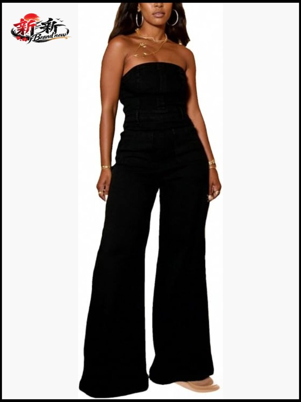 Sexy Strapless Denim Jumpsuit Wide Leg Pockets Off Shoulder Tube Top Jean Romper
